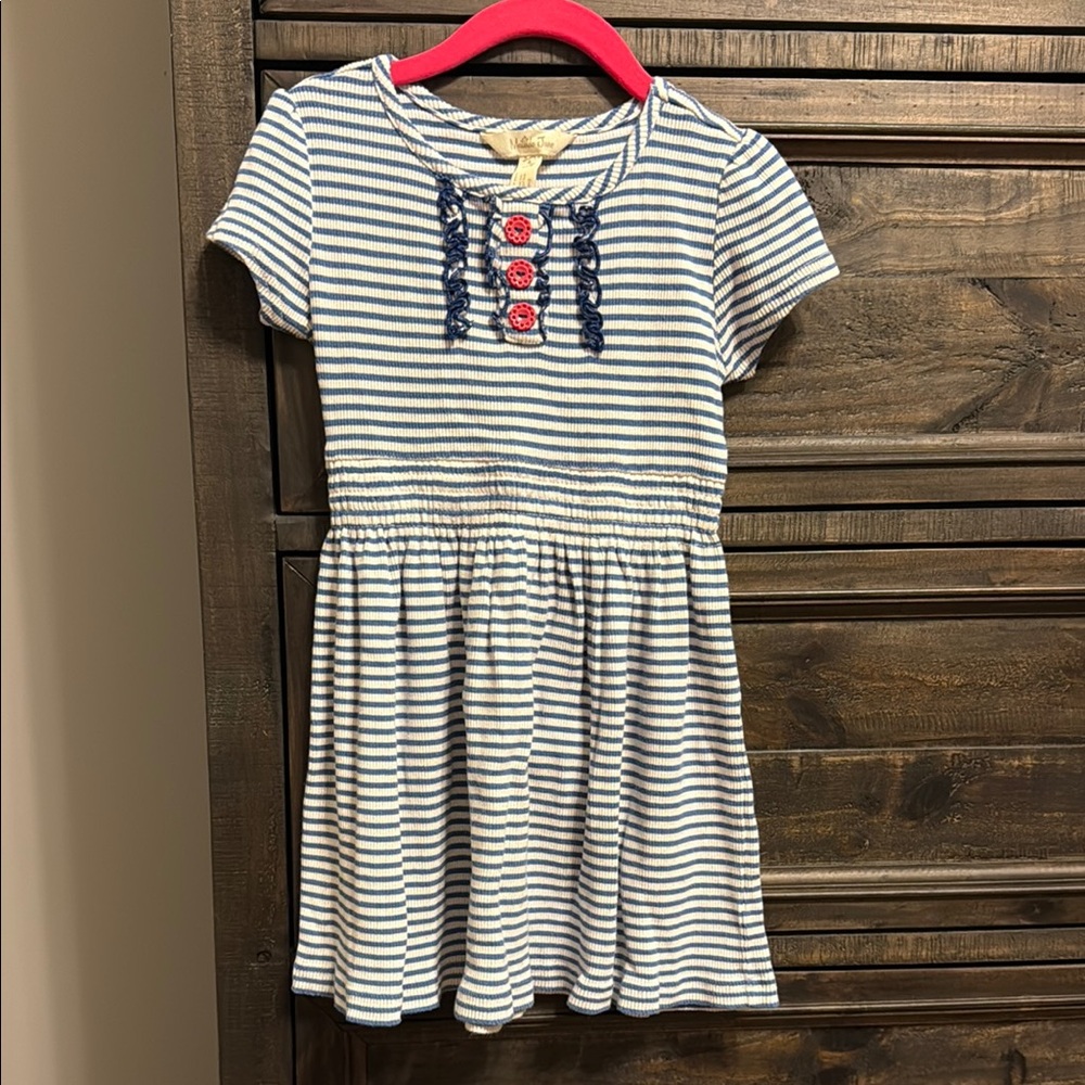 Matilda Jane Navy and White Striped Dress with Red Accents